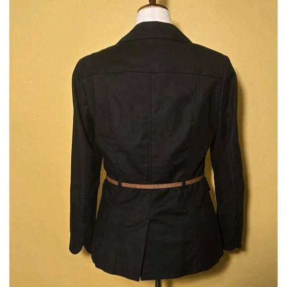 H&M Button Front Belted Black Lined Jacket Womens 12 Pockets Military Cotton Lar - Picture 3 of 10